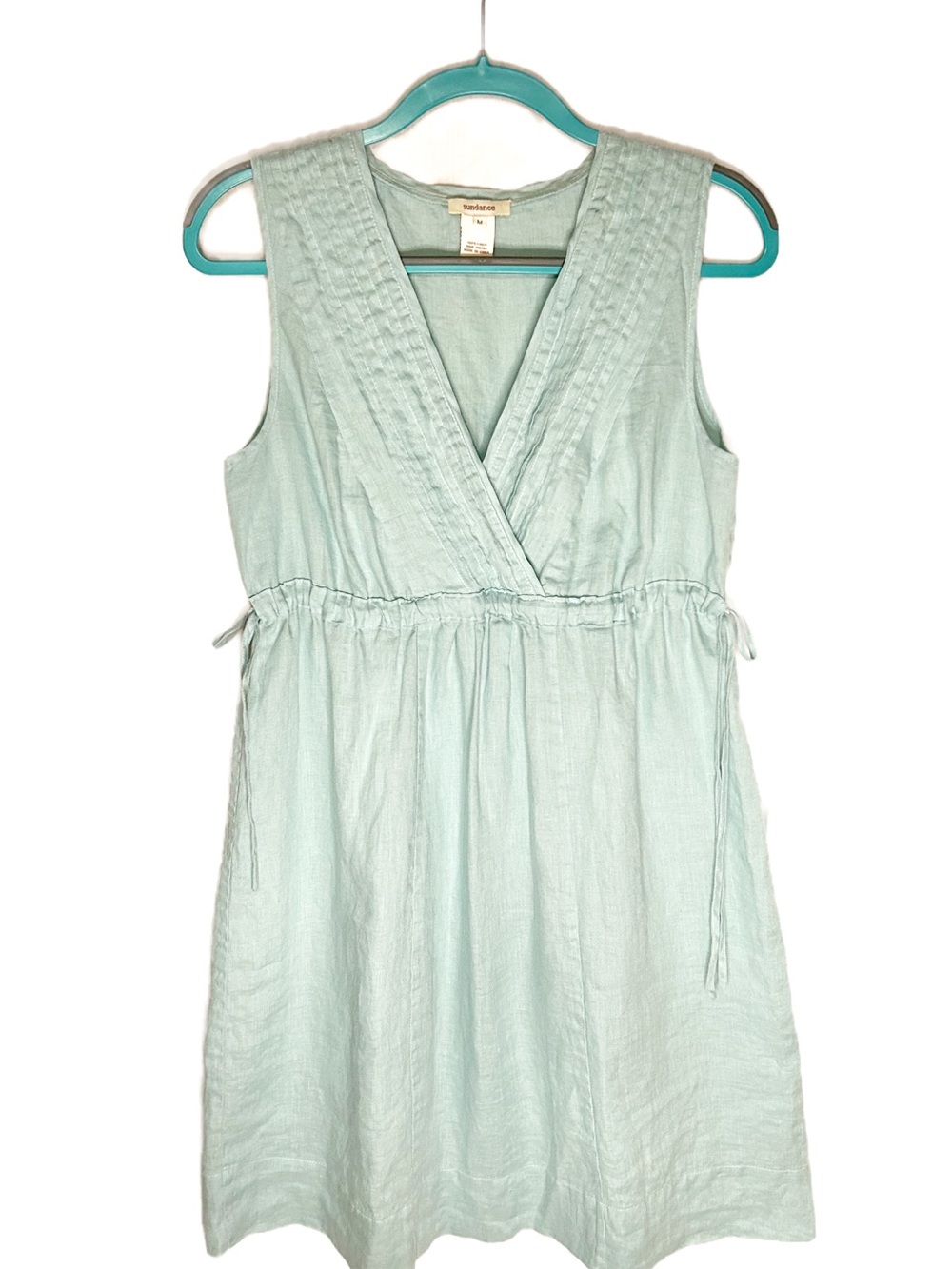Sundance NWOT Mint Sage Green Linen Sleeveless V-Neck Mini Dress Medium